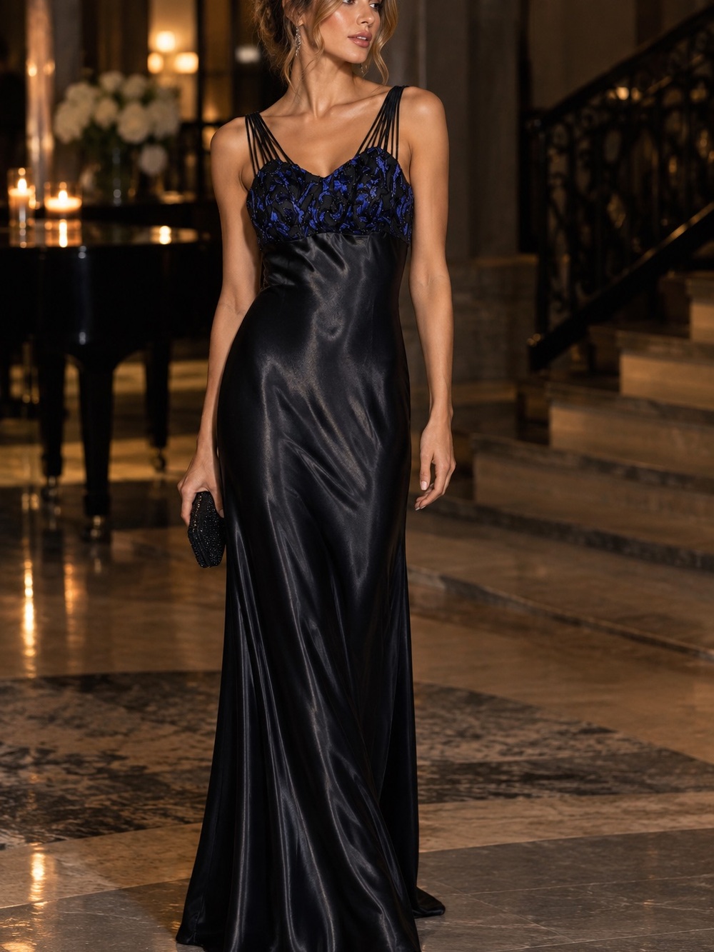 90s Velvet Satin Slip Dress Maxi Gown Strappy Formal All That Jazz XS S